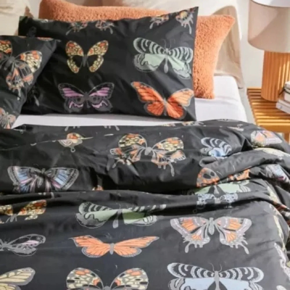 Urban Outfitters Charcoal Butterfly Print Duvet Cover